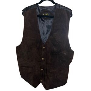 Scully Mens XXL Dk Brown Suede Western Vest Leather Trim Button Front Cinch Back